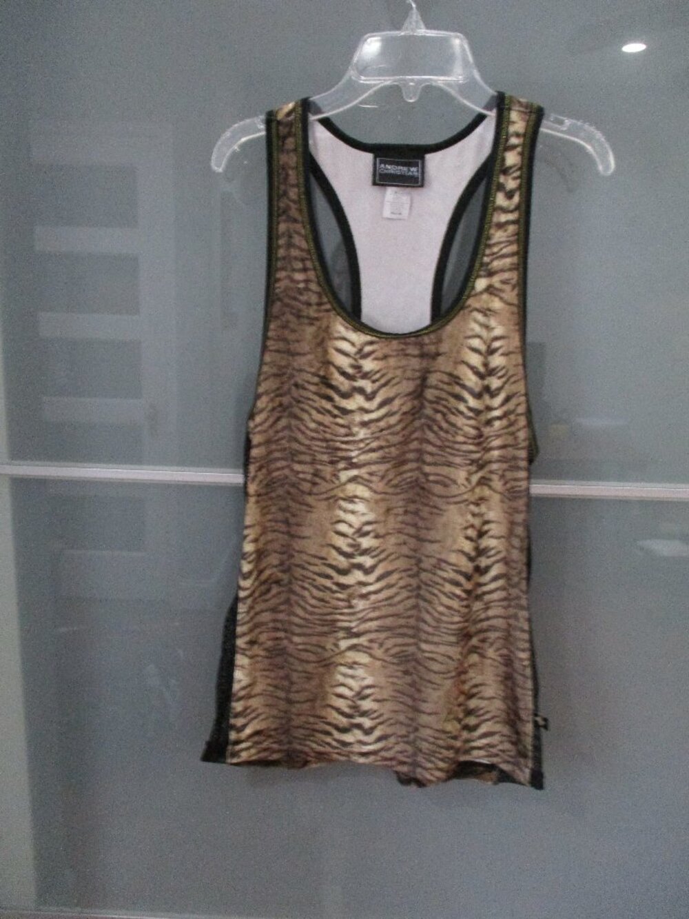 Andrew Christian Racer Back Mesh Insert Animal Print Tank Top